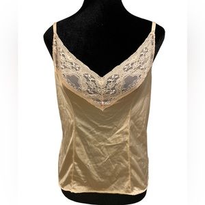 Sears Vintage 60s Champagne Gold Fitted Floral Lace Lingerie Intimates Tank Top